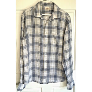 Faherty Men's Casual Button Up Shirt Size M Blue Gray Plaid Linen Outdoor Preppy